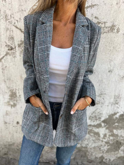 Eleganter Karo-Blazer Damen für den Herbst