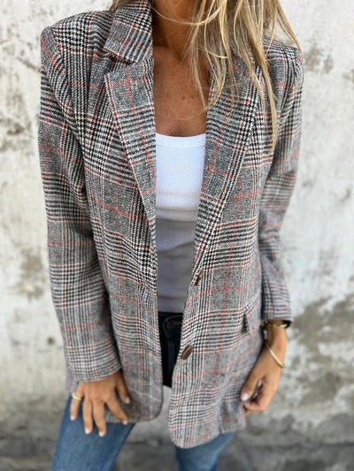 Karierter Blazer Damen aus Wollmischung – eleganter Blazer für Herbst und Winter