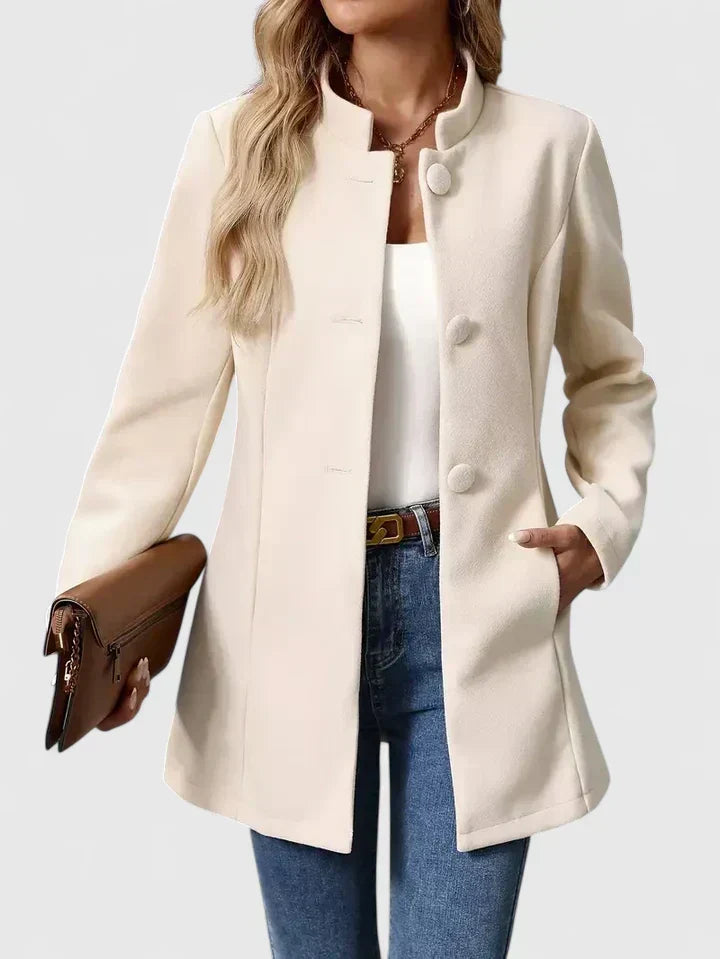 Elegante Jacke Damen ohne Kragen – taillierte Jacke mit Knopfverschluss
