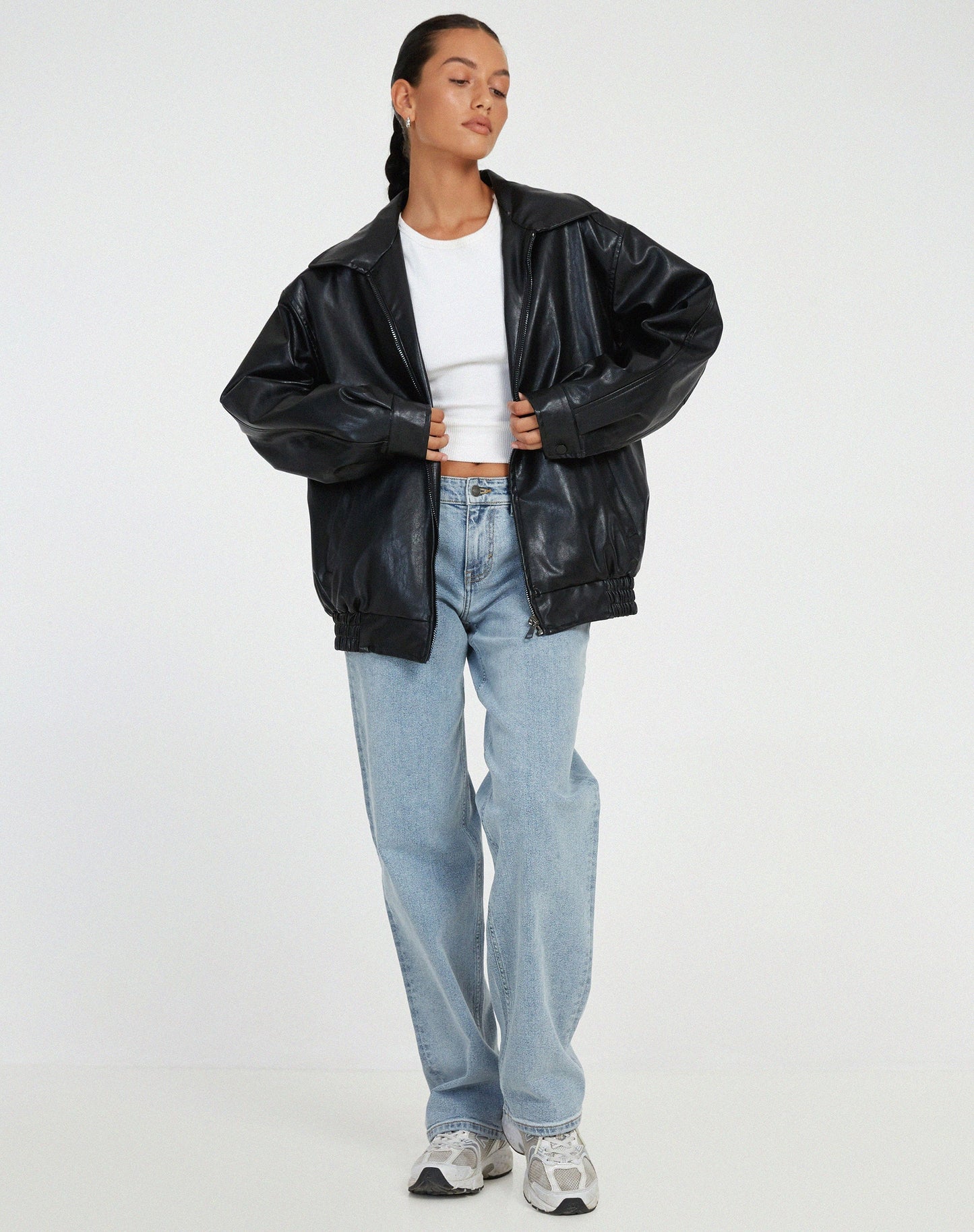 Kunstlederjacke Damen im Oversized-Schnitt