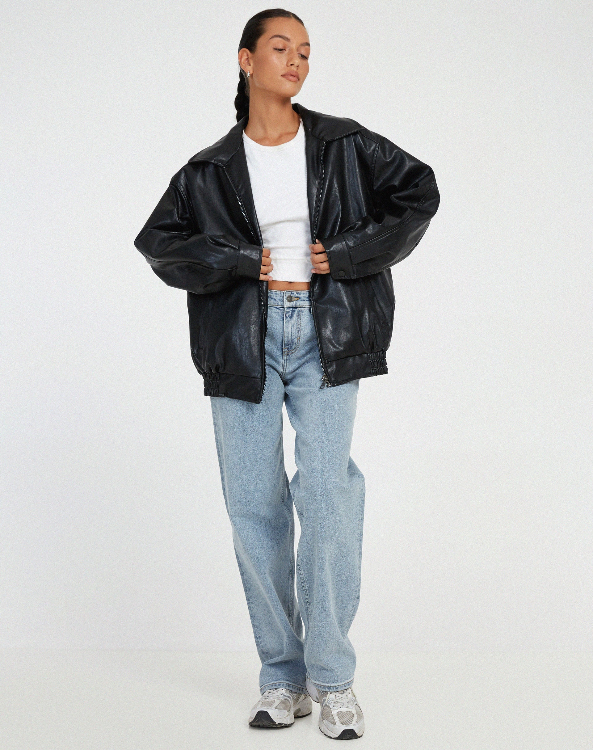 Kunstlederjacke Damen im Oversized-Schnitt