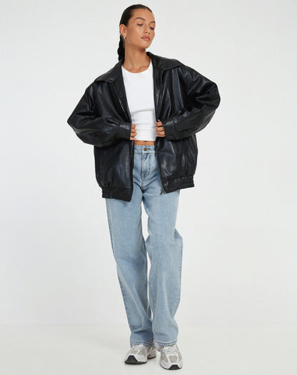 Kunstlederjacke Damen im Oversized-Schnitt