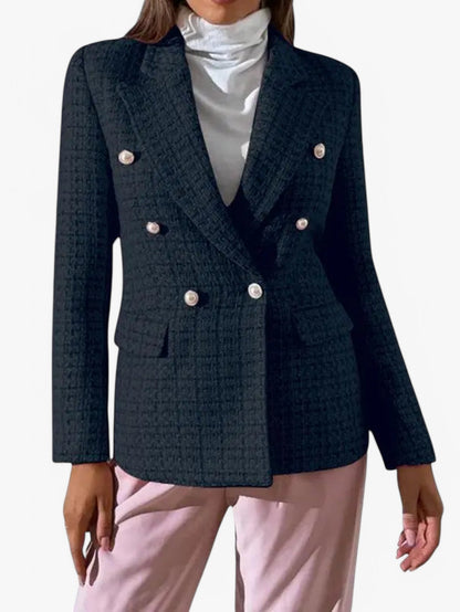 Tweed-Blazer Damen – taillierter Blazer mit Goldknöpfen, Detailansicht