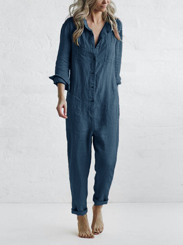 Baumwoll-Jumpsuit Damen langärmelig