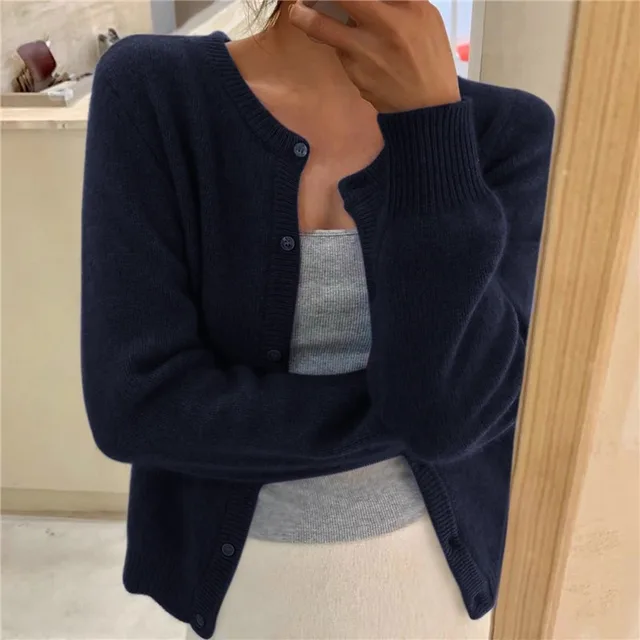 Damen Strickjacke mit Rundhals – langärmliger Cardigan