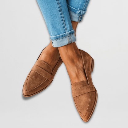 Orthopädische Loafer Damen aus Wildleder – bequeme Slipper mit Fußbett, Vorderansicht