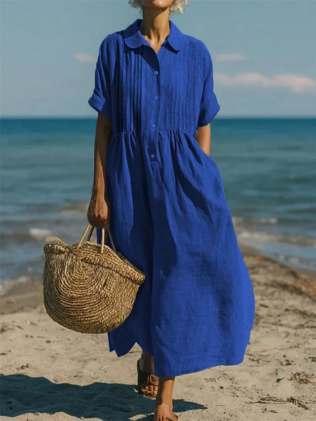 Hemdblusenkleid Damen aus Baumwolle in Dunkelblau – Midikleid mit Kragen