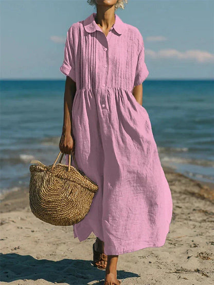 Hemdblusenkleid Damen aus Baumwolle in Rosa – Midikleid mit Kragen