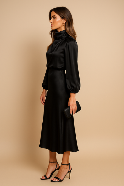 Midikleid Damen mit Stehkragen aus Baumwollmischung