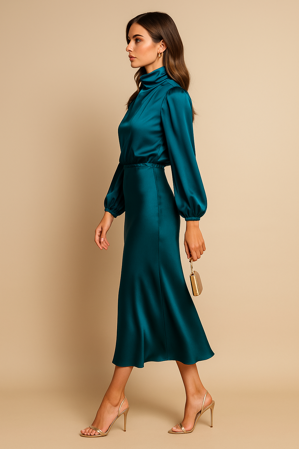 Midikleid Damen mit Stehkragen