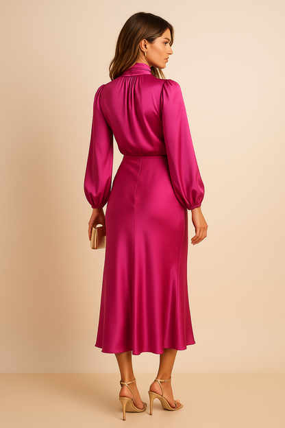 Midikleid mit Stehkragen aus Baumwollmischung – elegantes tailliertes Kleid