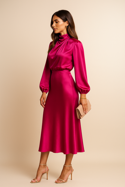 Midikleid Damen mit Stehkragen