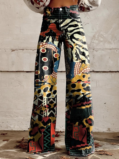 Damen Wide-Leg-Jeans High-Waist aus Denim mit Blumenprint – Detailansicht