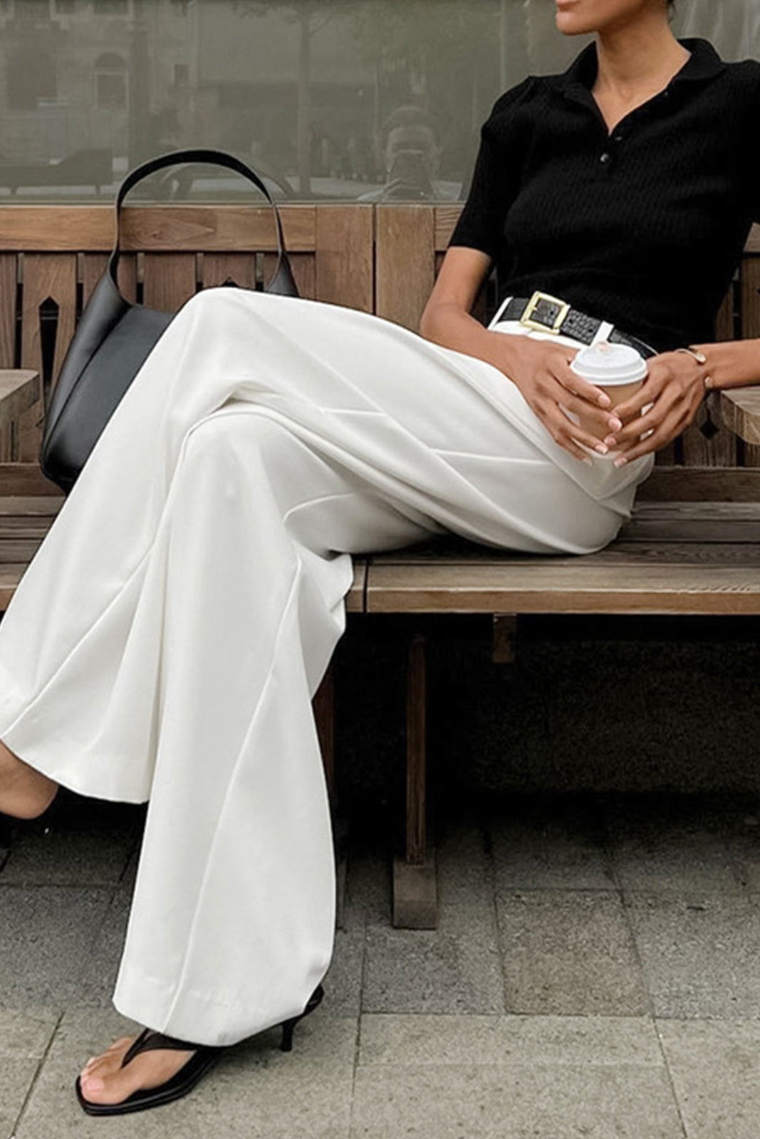 Weite Hose Damen High-Waist aus Polyester – Bundfaltenhose, Detailansicht