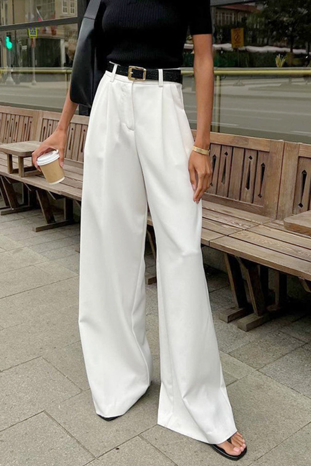Weite Hose Damen High-Waist aus Polyester – Bundfaltenhose, Detailansicht