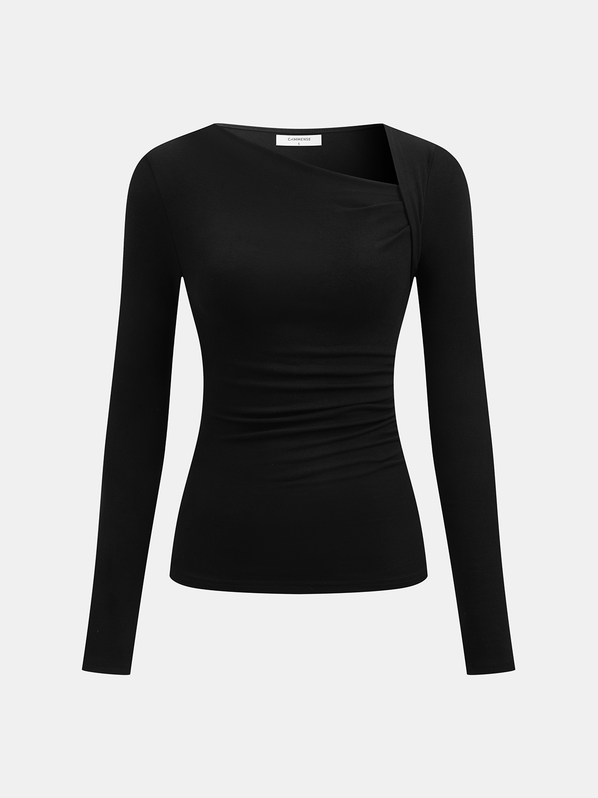 Longsleeve Damen gerippt – asymmetrisches Strickshirt in Schwarz
