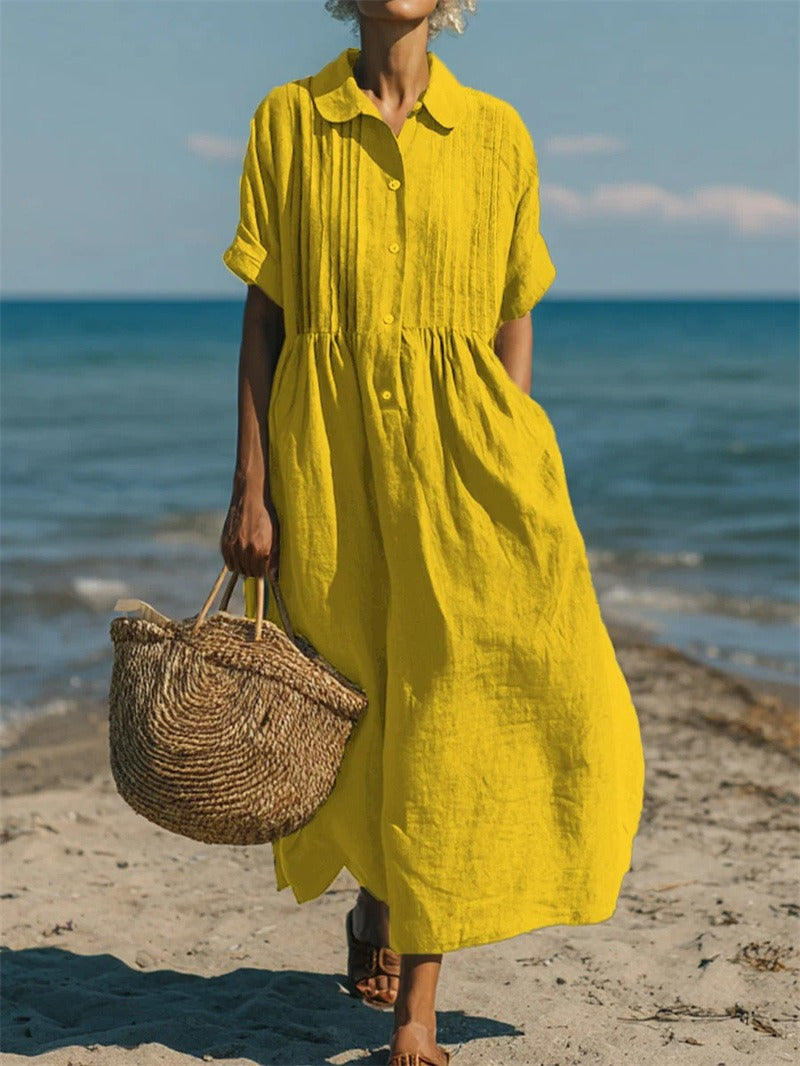 Hemdblusenkleid Damen aus Baumwolle – Midikleid, Detailansicht