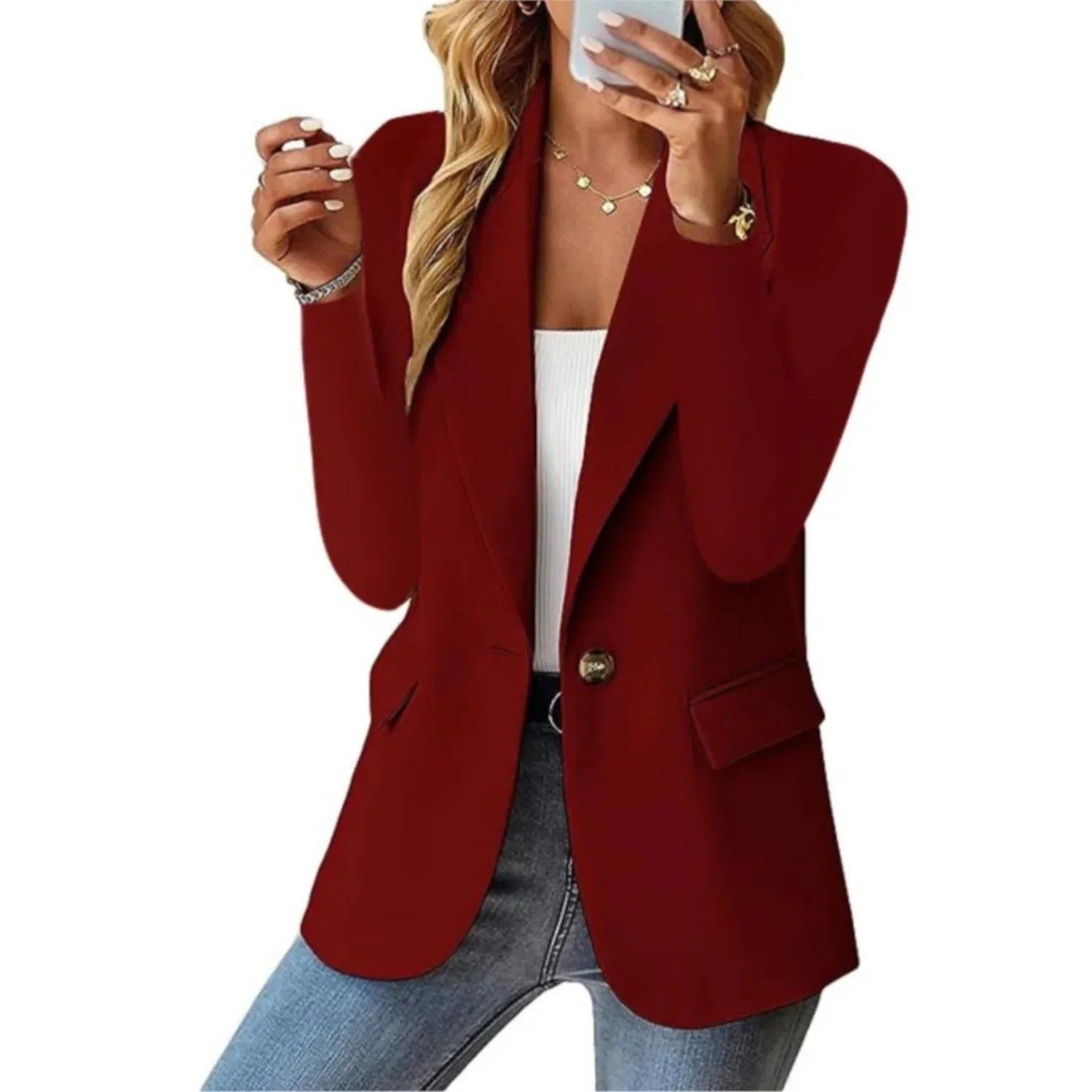 Blazer Damen aus Polyester in Dunkelrosa – offener Blazer im Relaxed Fit, Vorderansicht