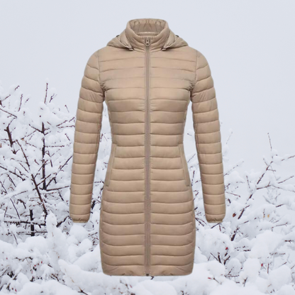 Parka Damen mit Kapuze – ultraleichte lange Winterjacke wattiert