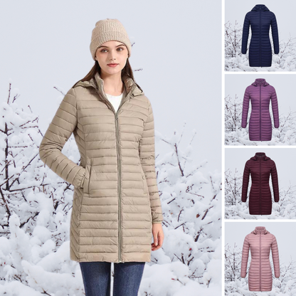 Parka Damen mit Kapuze – ultraleichte lange Winterjacke wattiert