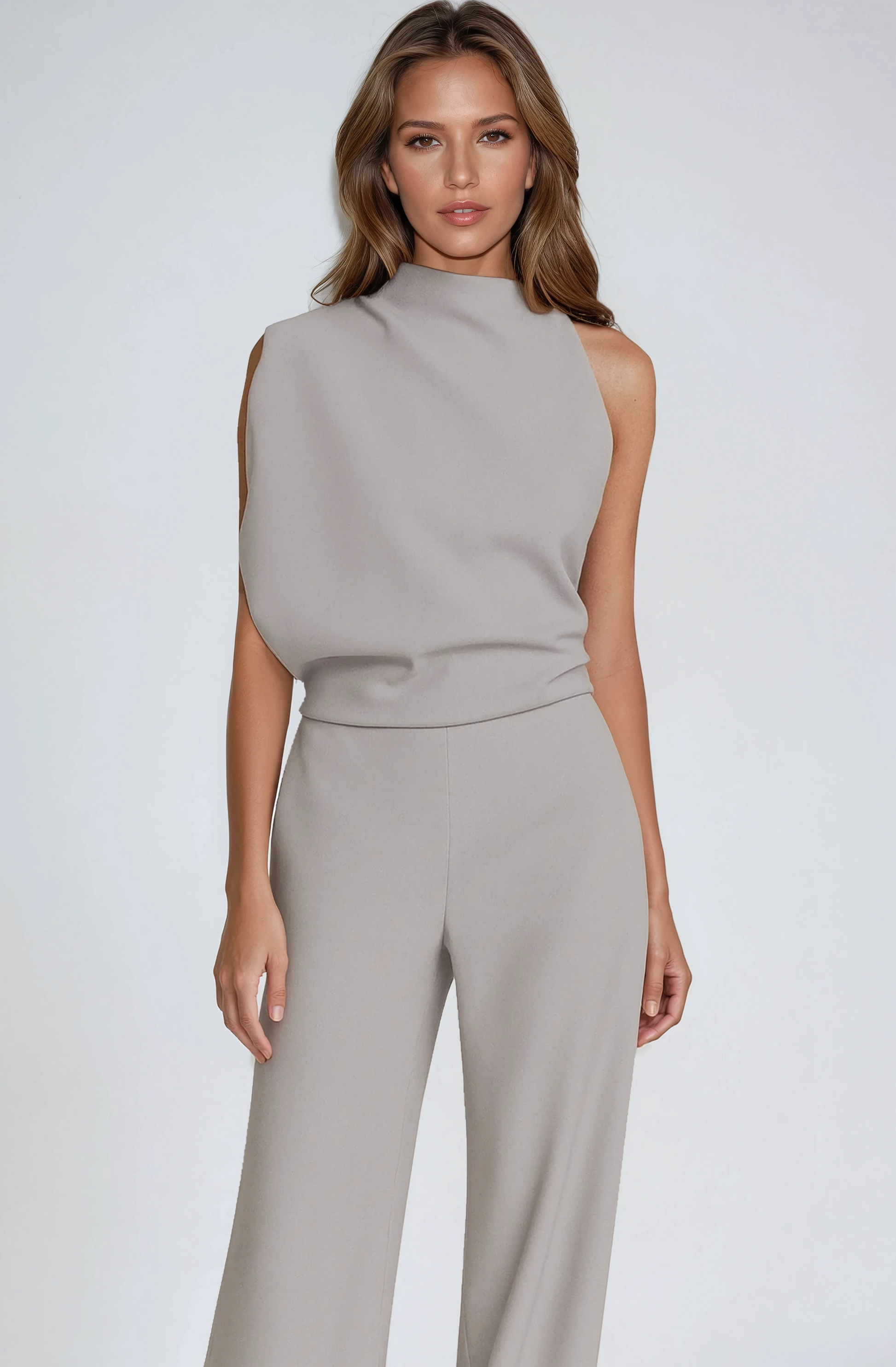One-Shoulder-Jumpsuit Damen aus Polyester – Wide-Leg-Jumpsuit, Detailansicht