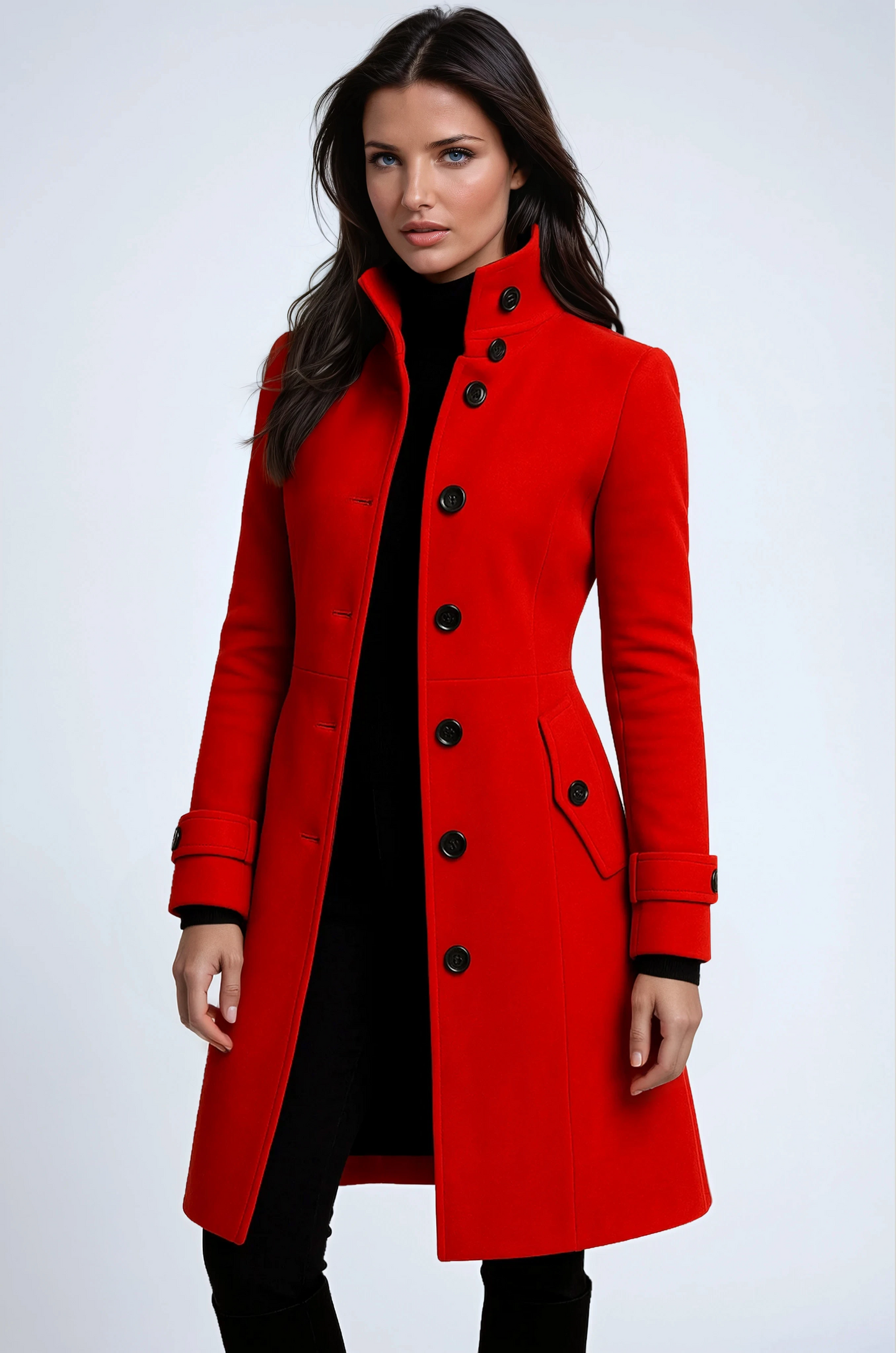 Klassischer Winter-Trenchcoat Damen aus Wolle – eleganter langer Wollmantel
