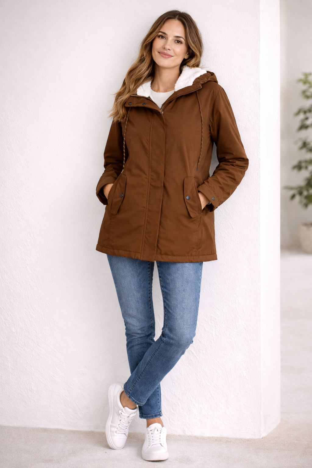 Gefütterte Winterjacke Damen mit Taschen