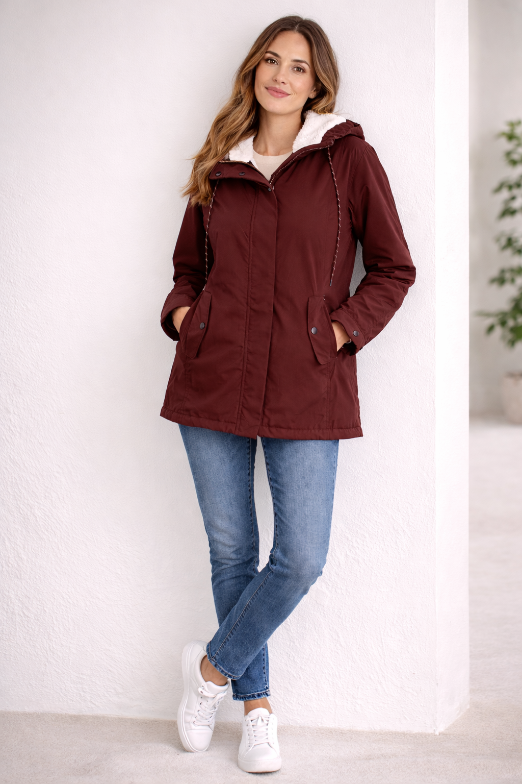 Winterjacke Damen unifarben mit Kapuze