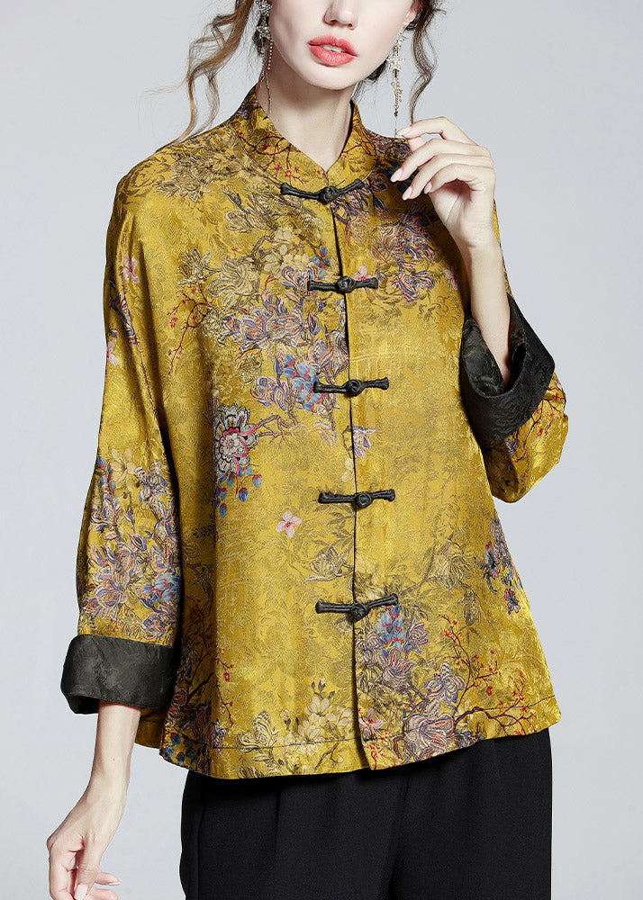 Mantel Damen mit Stehkragen – bedruckter langärmliger Mantel im China-Stil