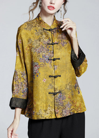Mantel Damen mit Stehkragen – bedruckter langärmliger Mantel im China-Stil