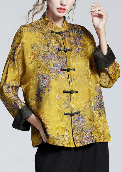 Mantel Damen mit Stehkragen – bedruckter langärmliger Mantel im China-Stil
