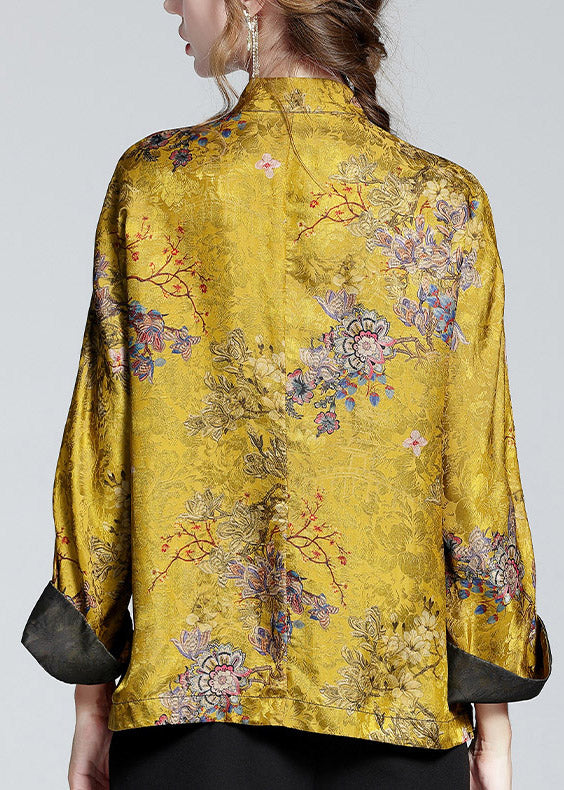 Mantel Damen mit Stehkragen – bedruckter langärmliger Mantel im China-Stil