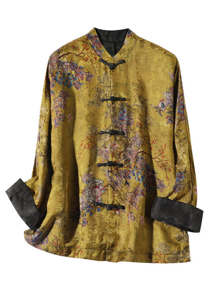 Mantel Damen mit Stehkragen – bedruckter langärmliger Mantel im China-Stil