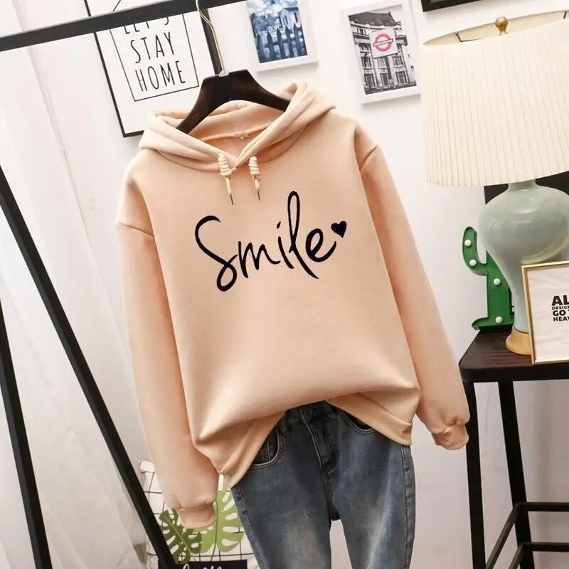 Damen Kapuzenpullover aus Baumwollmischung mit Smile-Print