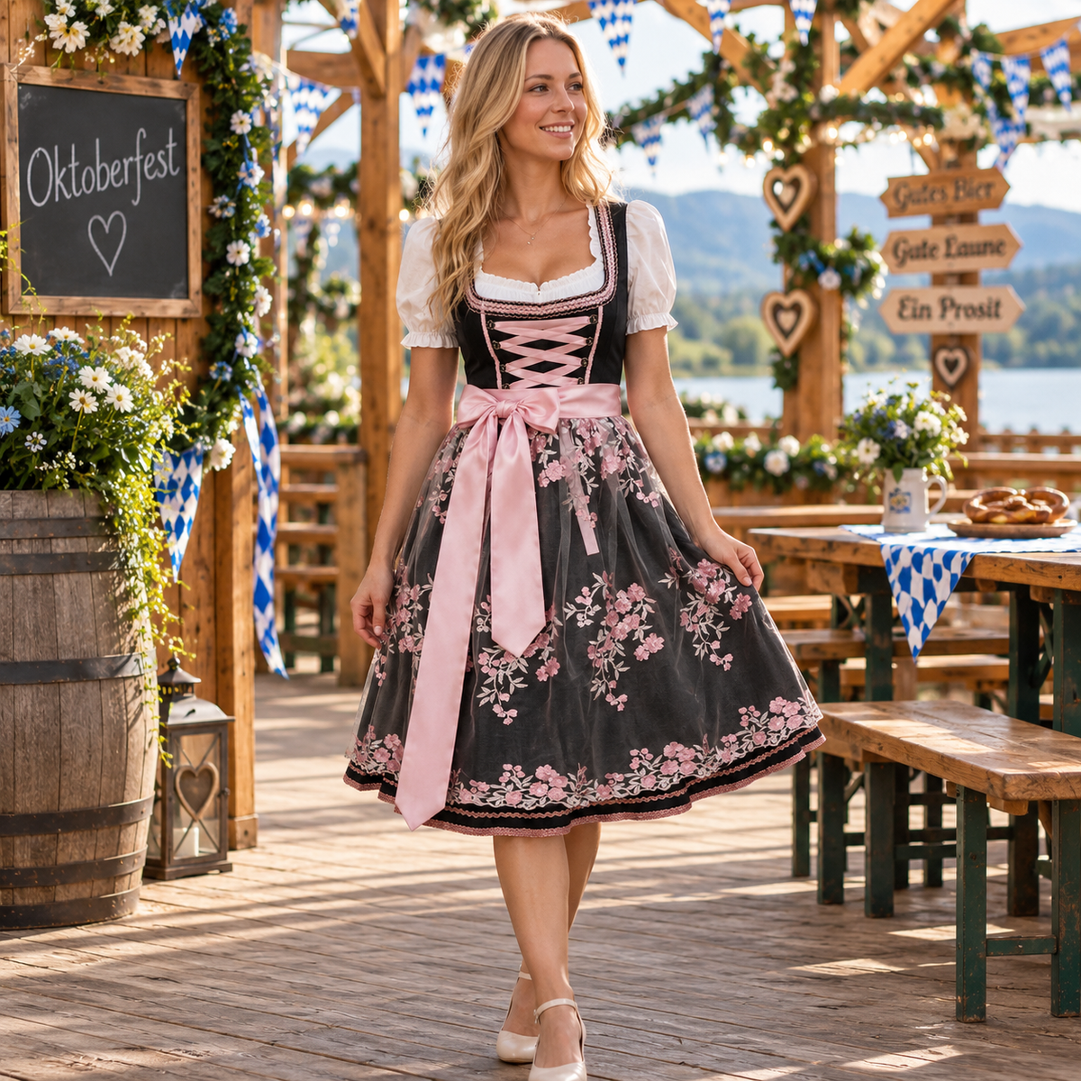 Dirndl Damen mit Spitzenmieder und Schnürung – Trachtenkleid