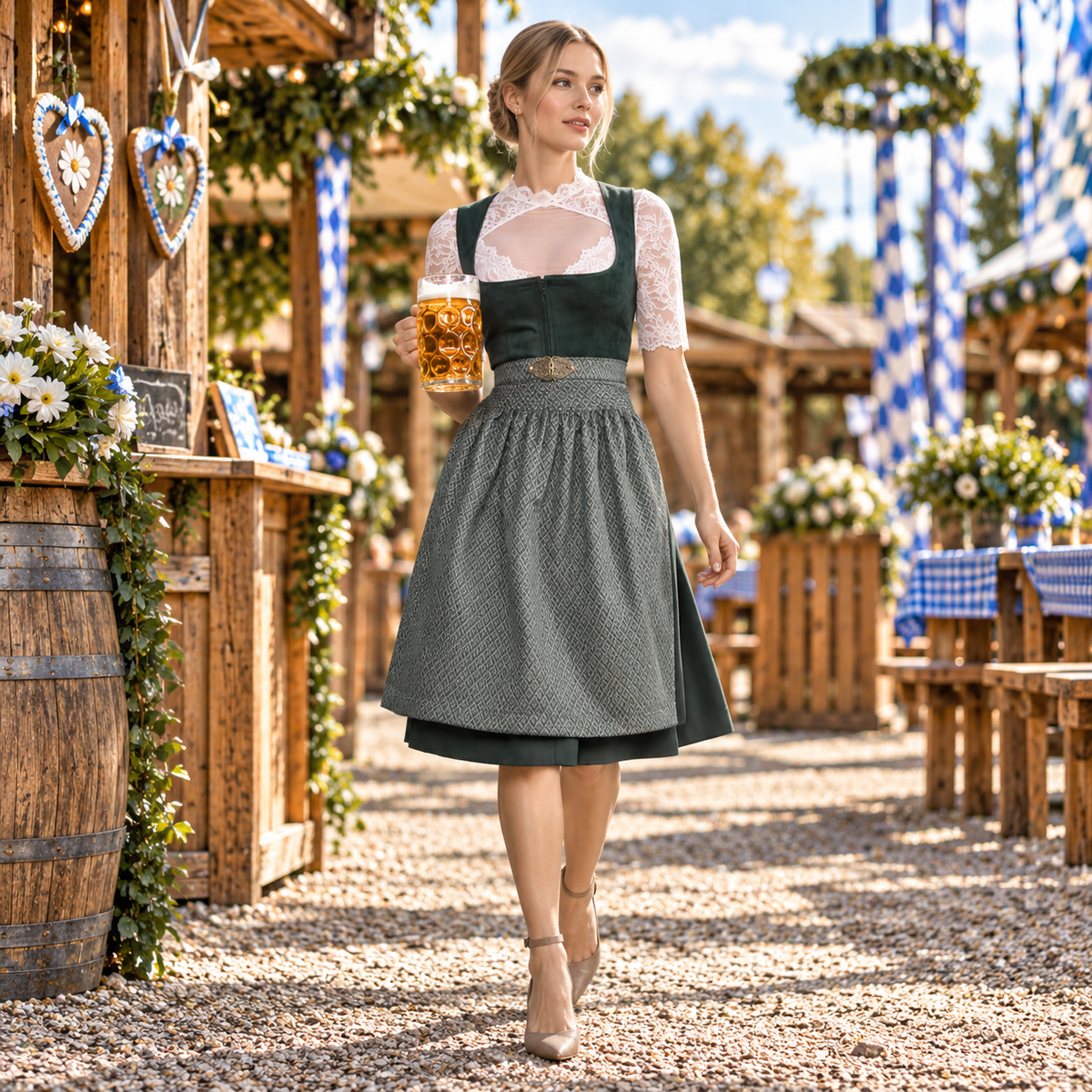 Dirndl Damen midi in Dunkelgrün – Trachtenkleid (60 cm)