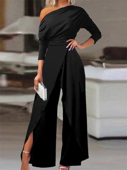 One-Shoulder-Jumpsuit Damen aus Polyester – Wide-Leg-Overall, Detailansicht