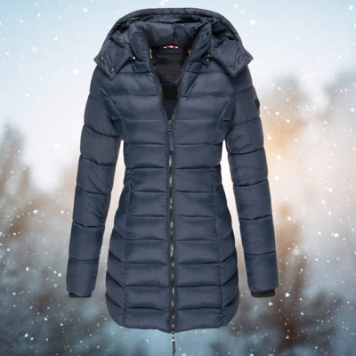 Damen Steppjacke lang mit Kapuze – warme Winterjacke