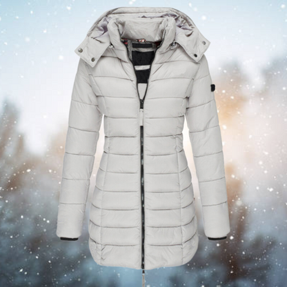 Damen Steppjacke lang mit Kapuze – warme Winterjacke