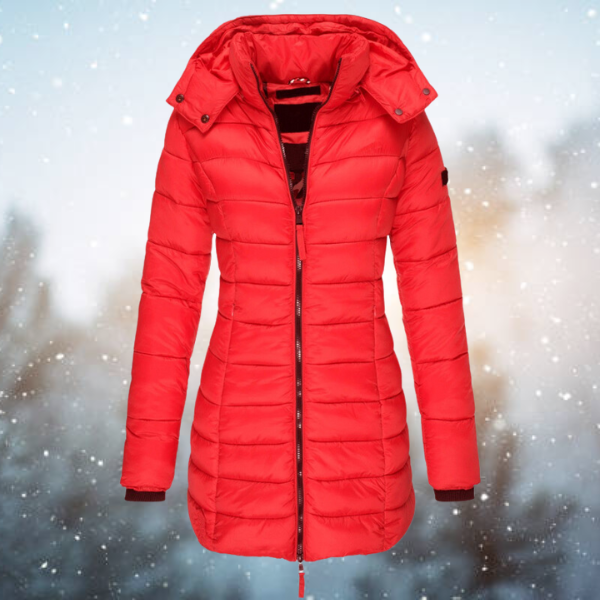 Damen Steppjacke lang mit Kapuze – warme Winterjacke