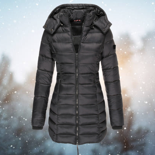 Damen Steppjacke lang mit Kapuze – warme Winterjacke