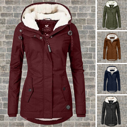 Plissierter Mantel Damen aus Baumwolle mit Kapuze – eleganter Wintermantel