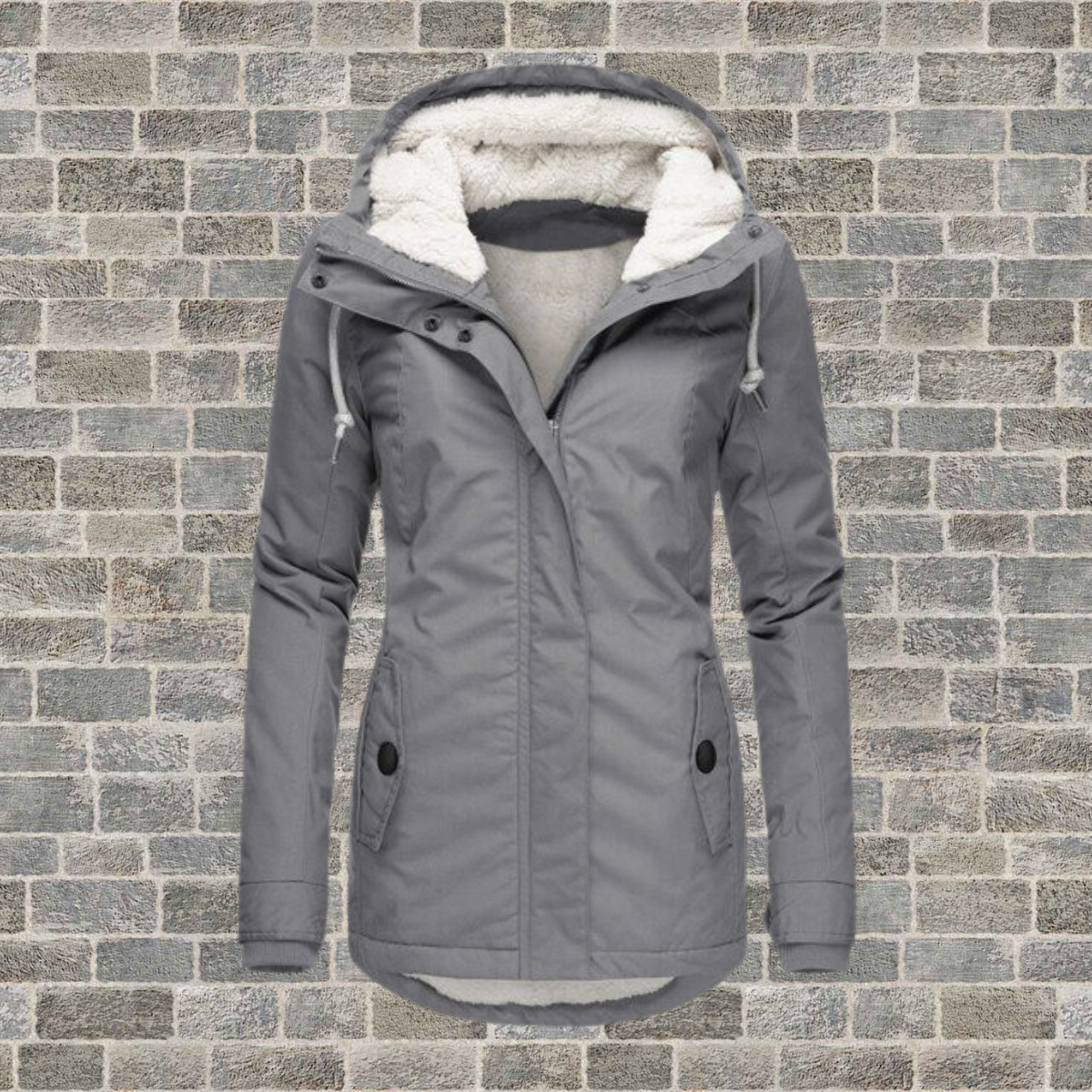 Plissierter Mantel Damen aus Baumwolle mit Kapuze