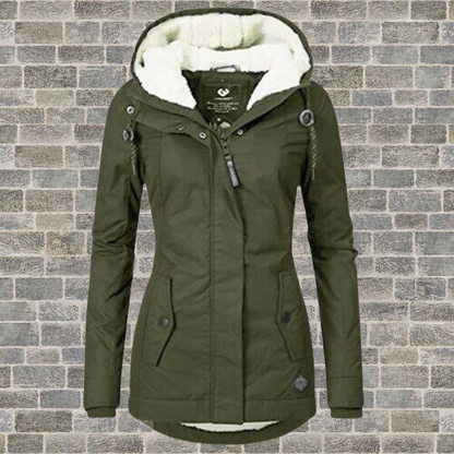 Plissierter Mantel Damen aus Baumwolle mit Kapuze – eleganter Wintermantel