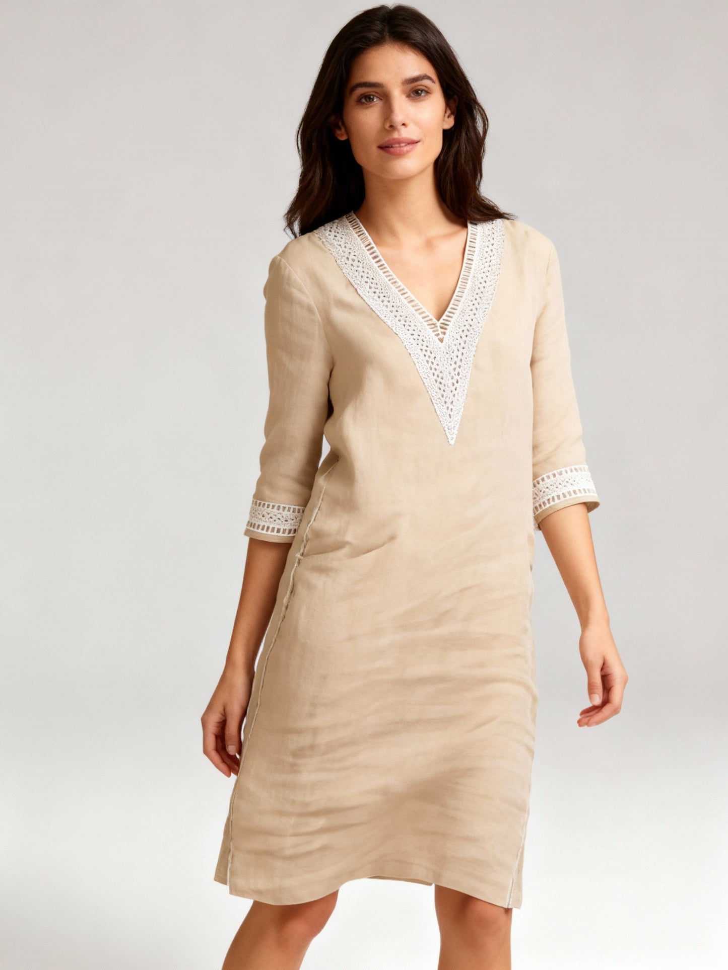 Langärmeliges Baumwollkleid Damen knielang