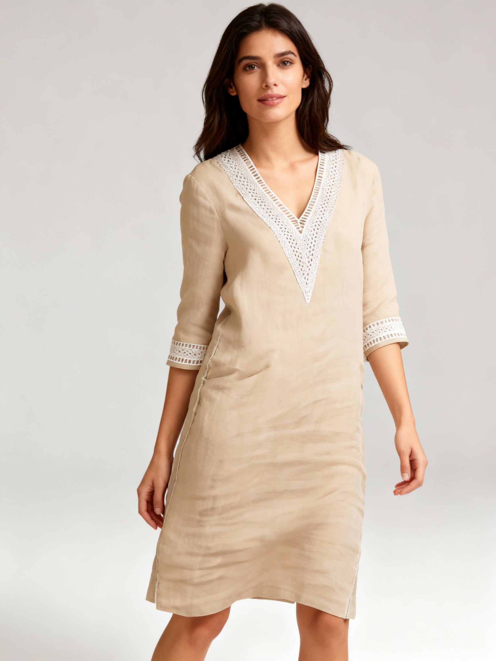 Langärmeliges Baumwollkleid Damen knielang