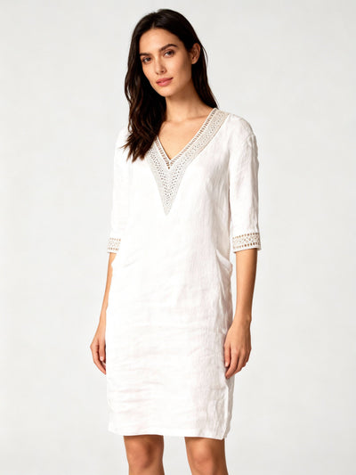 Sommerkleid aus Baumwolle – Langärmliges Kleid in normaler Passform, knielang