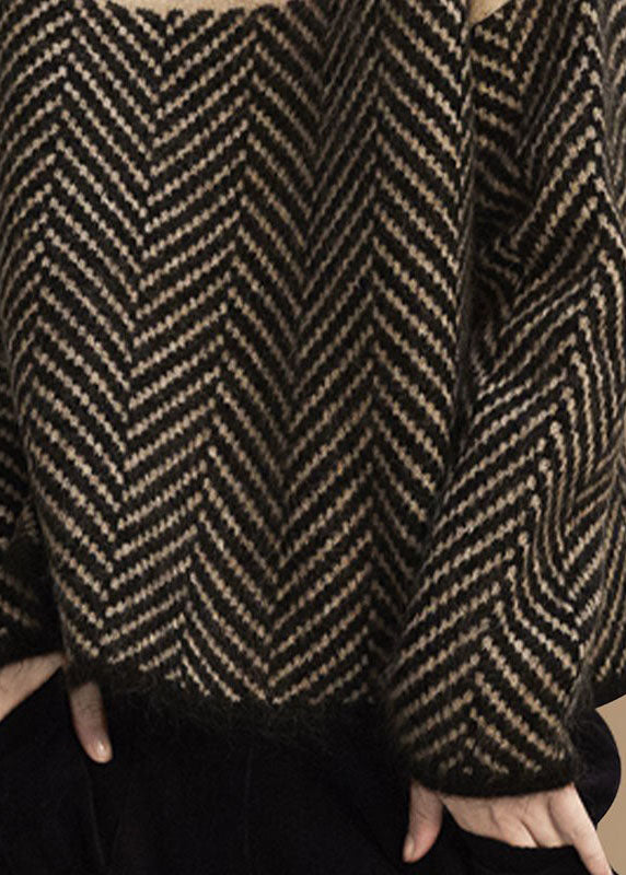 Rollkragenpullover Damen – warmer Strickpullover im Patchwork-Design