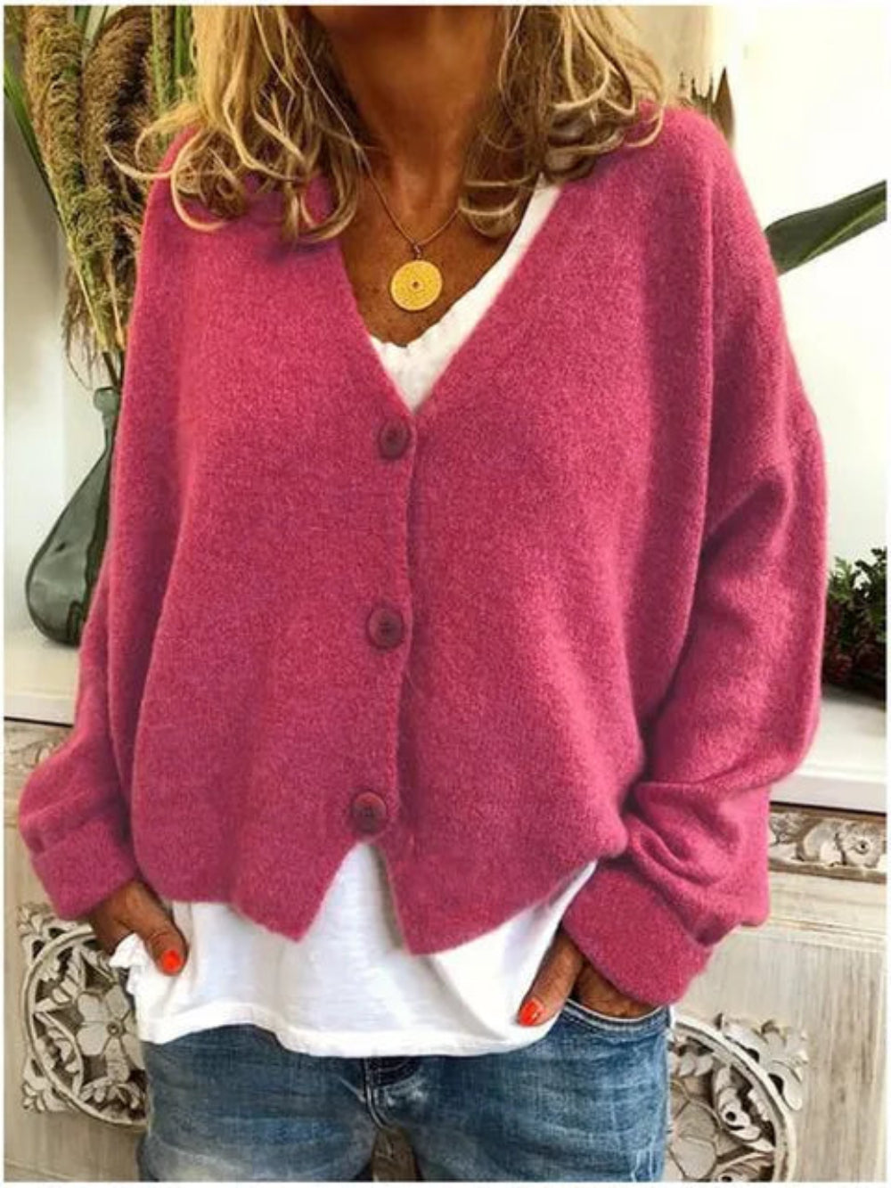 Strickjacke Damen aus Baumwolle mit V-Ausschnitt