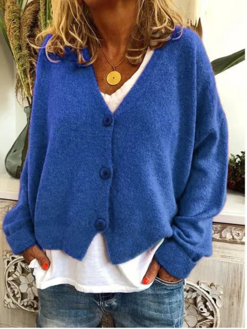 Damen Baumwoll-Strickjacke V-Ausschnitt